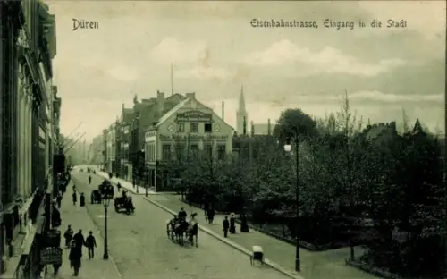 Ak Düren in Nordrhein Westfalen, Eisenbahnstraße, Stadteingang, Pferdekutsche
