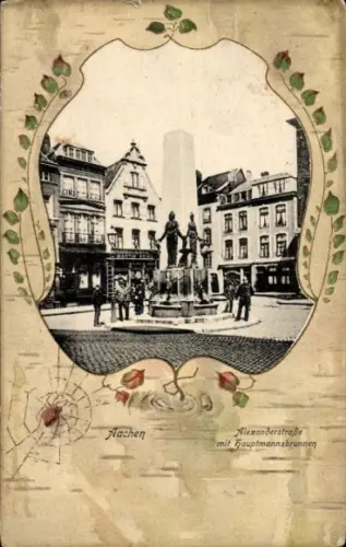 Passepartout Ak Aachen, Alexanderstraße, Hauptmannsbrunnen, Spinne