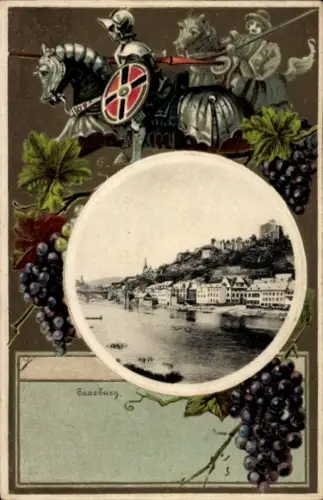 Präge Passepartout Ak Saarburg an der Saar Bezirk Trier, Panorama, Ritter, Weintrauben