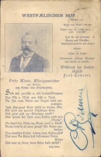 Ak Königswinter am Rhein, Westfälischer Hof, Fritz Klein