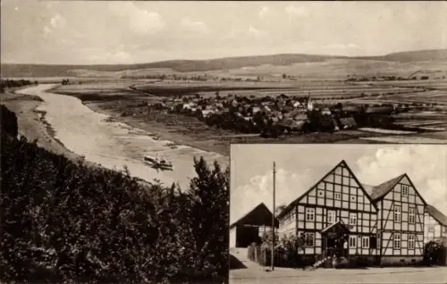 Ak Hajen Emmerthal Weser, Gesamtansicht, Gasthaus zur Krone