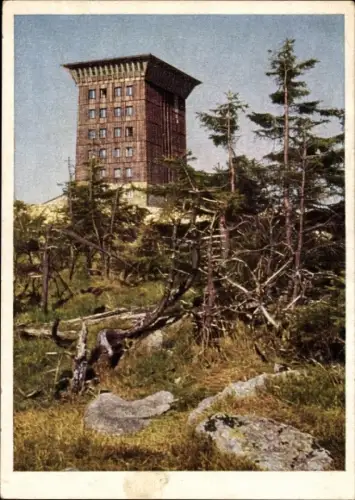 Ak Brocken Nationalpark Harz, Brockenturm, Brockenhotel