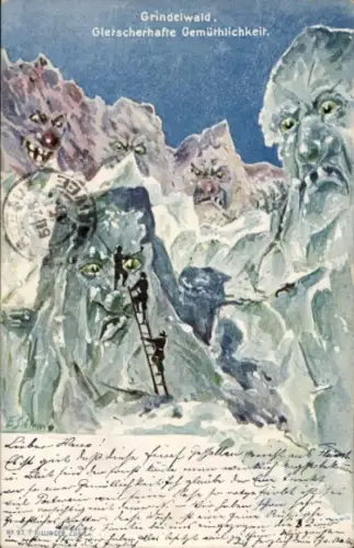 Künstler Ak Schlemo, E., Grindelwald, Gletscherhafte Gemütlichkeit, Berggesichter, Killinger 93