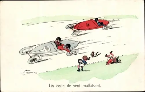 Künstler Ak Number, Jack, Un coup de vent malfaisant, Autorennen, PFB 2107/3
