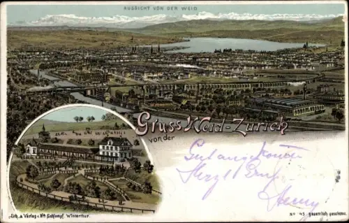Litho Weid Zürich Stadt Schweiz, Blick auf den Ort