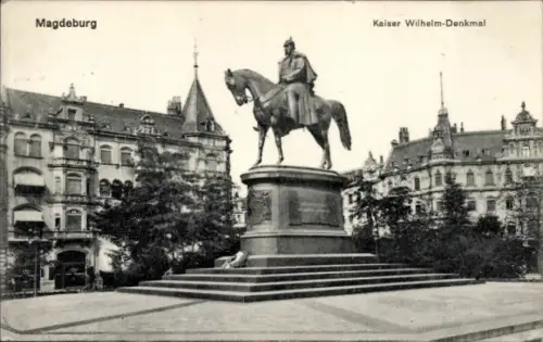 Ak Magdeburg an der Elbe, Reiterstatue, Kaiser Wilhelm-Denkmal, Magdeburg
