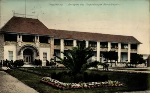 Ak Magdeburg an der Elbe,  Anlagen des Magdeburger Renn-Vereins, Pflanzen, Blumenbeet