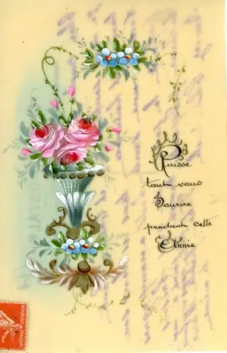 Zelluloid Ak Kitsch, Blumen