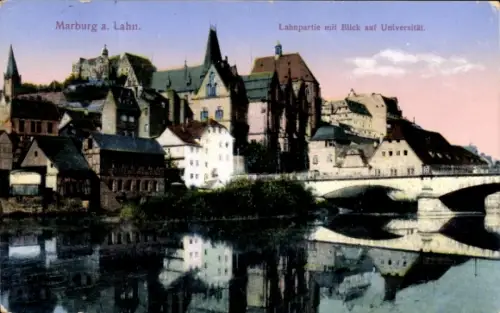 Ak Marburg an der Lahn, Marburg a. Lahn, Lahnpartie, Blick auf Universität