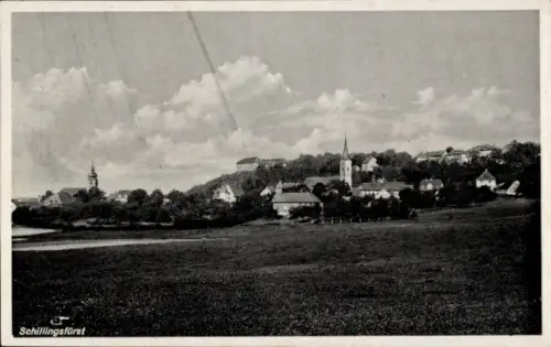 Ak Schillingsfürst in Mittelfranken, Landschaft mit Kirche, Häusern, Wiese, Schillingsfürst