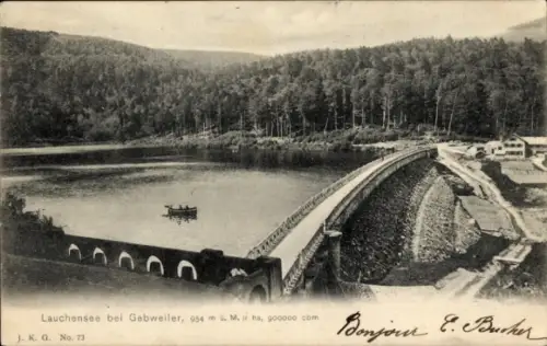 Ak Lac de la Lauch Lauchensee Elsass Haut Rhin, Lauchensee, Gebweiler, Wasser, Wald, Boot, 