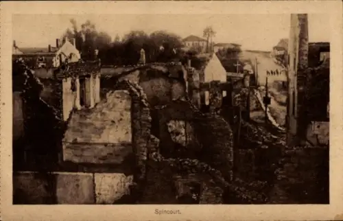 Ak Spincourt Lothringen Meuse, Ruinen von  zerstörte Gebäude, Trümmerlandschaft