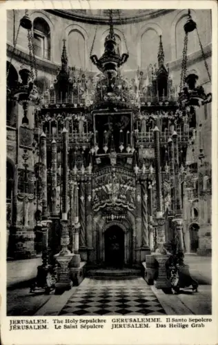 Ak Jerusalem Israel, JERUSALEM, Das Heilige Grab, Innenansicht, Kerzen, religiöse Symbole