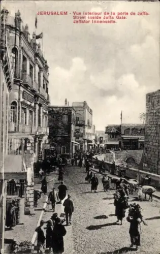 Ak Jerusalem Israel, Jaffa Gate,  Menschen, Straßenansicht,  