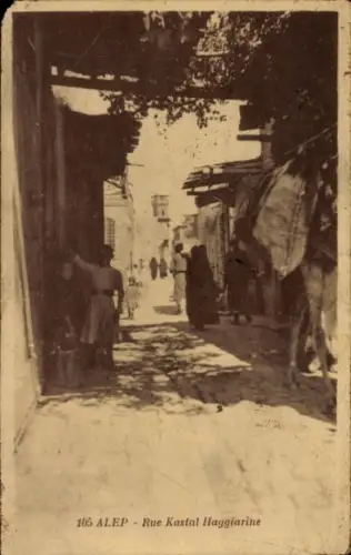 Ak Aleppo Syrien, Straße in  Menschen, Schatten, Geschäfte,  Atmosphäre