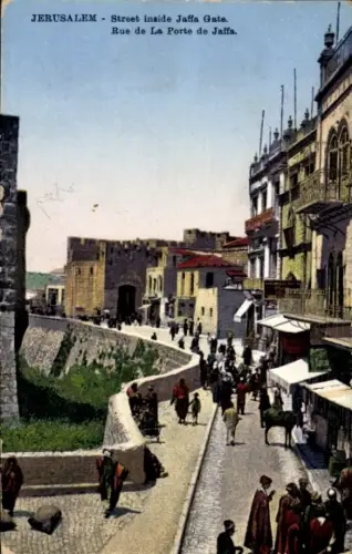Ak Jerusalem Israel,  Jaffa Gate, Straße, Menschen, Geschäfte