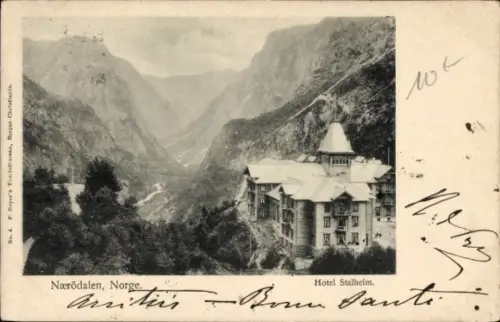 Ak Stalheim Norwegen, Schwarz-Weiß-Bild, Hotel Stalheim,  Berglandschaft