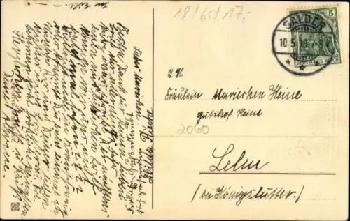 Ak Glückwunsch Pfingsten, Mädchen am blühenden Baum, Blumenkorb