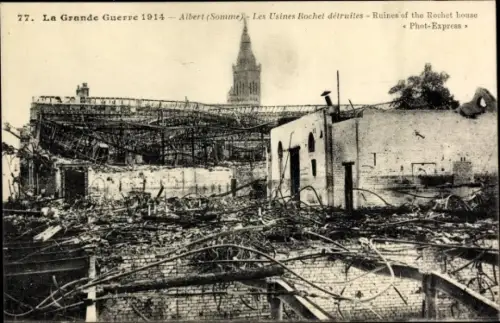 Ak Albert Somme, Les Usines Rochet detruites, Kriegszerstörung 1. WK