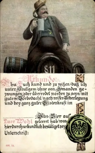 Ak Schellroda Klettbach in Thüringen, Restauration Zur Erholung, Urkunde, Mann mit Bierkrug