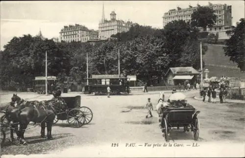 Ak Pau Pyrénées-Atlantiques, Vue prise de la Gare, Kutsche
