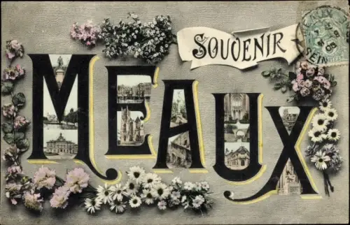 Ak Meaux Seine-et-Marne, Souvenirs, Fleurs, Église, Mairie