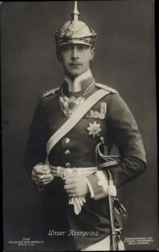 Ak Kronprinz Wilhelm von Preussen, Portrait, Liersch 2149, Uniform, Pickelhaube