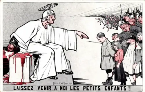 Künstler Ak Chatillon, Pierre, Laissez venir a mois les petits enfants, Karikatur, Kaiser Wilhelm II