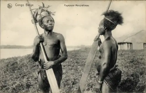 Ak Belgisch Kongo Demokratische Republik Kongo Zaire, Paddler vom Volk der Monghelimas