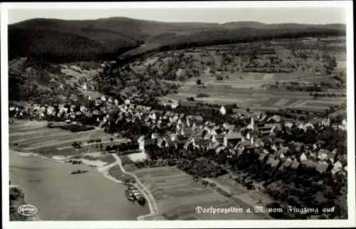 Ak Dorfprozelten am Main Unterfranken, Luftaufnahme von  Fluss, Felder, Häuser