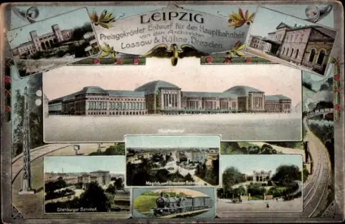 Ak Leipzig in Sachsen, Hauptbahnhof, Eilenburger Bahnhof, Magdeb. und Dresdner Bahnhof