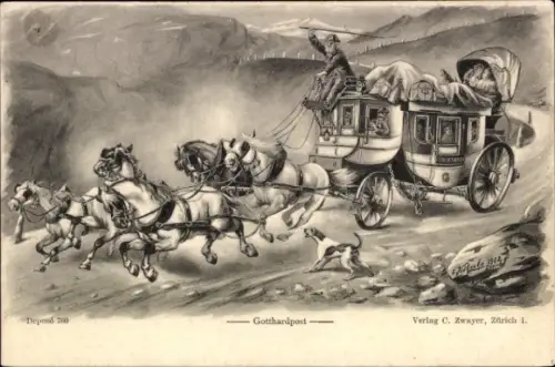 Künstler Ak Gotthardpost, Postkutsche