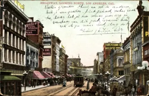 Ak Los Angeles Kalifornien USA, Broadway, Straßenbahn