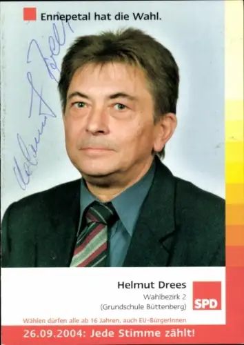 Autogrammkarte Politiker Helmut Drees, Portrait, Autogramm