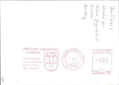 Ak Politiker Jan Ehlers, Hamburger Senator, Portrait, Autogramm