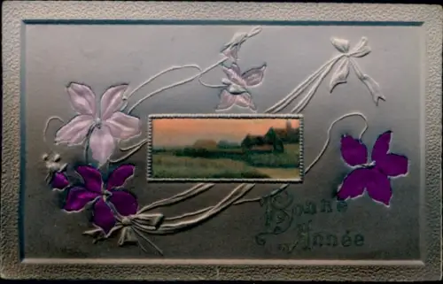 Material Ak Glückwunsch Neujahr, Blumen, Schleifen, Wiese