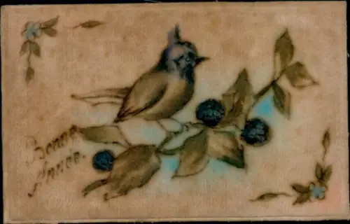 Material Ak Glückwunsch Neujahr, Vogel, Beeren, Blumen
