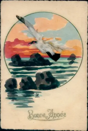 Material Ak Glückwunsch Neujahr, Möwe, Federn