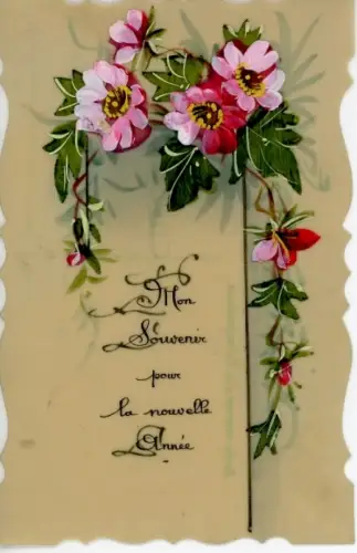 Zelluloid Ak Glückwunsch Neujahr, Blumen