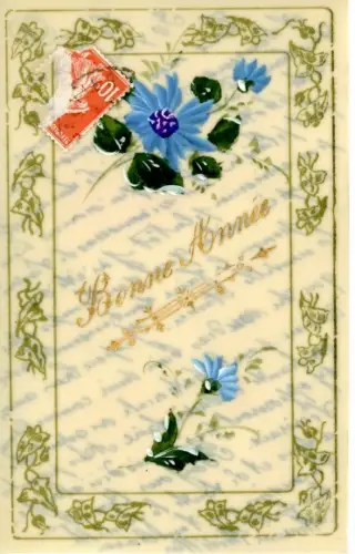 Zelluloid Ak Glückwunsch Neujahr, Blumen