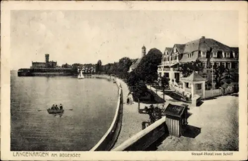 Ak Langenargen am Bodensee, Langenargen am Bodensee, Strand-Hotel zum Schiff, Boot auf dem Wasser
