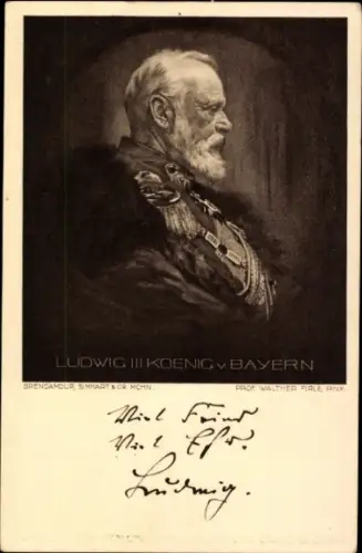 Künstler Ak Firle, Walther, König Ludwig III von Bayern, Portrait, Viel Feind, viel Ehr