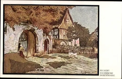Künstler Ak Beckert, Sächsische Dorfstraße, Haus