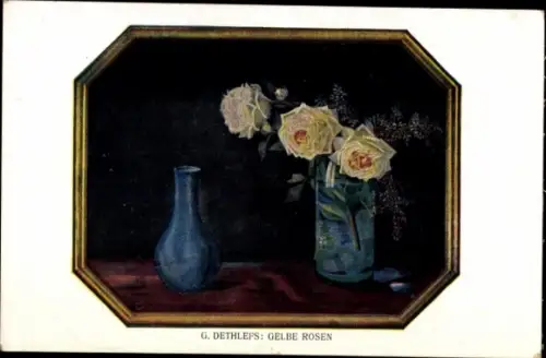 Künstler Ak Dethlefs, G., Gelbe Rosen in einer Vase