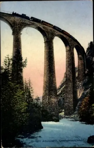 Ak Albulabahn, Landwasserviadukt, Schmalspurbahn