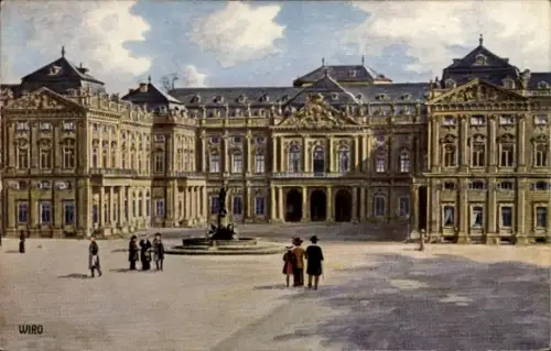 Ak Würzburg am Main Unterfranken, Würzburg Residenz, Luitpoldbrunnen, Menschen, Kunstkarte