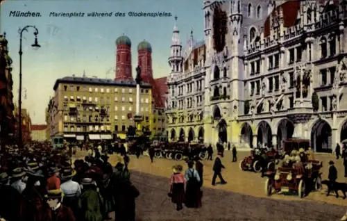 Ak München, Marienplatz, Glockenspiel