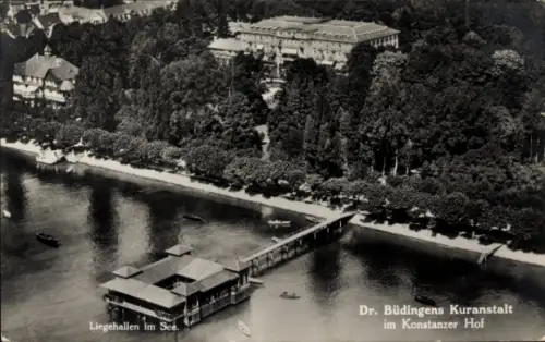 Ak Konstanz am Bodensee, Liegehallen im See, Dr. Büdingens Kuranstalt, im Konstanzer Hof