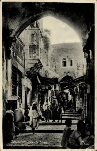 Ak Jerusalem Israel, Jerusalem Davids Street,  Straße, Menschen, Markt, Nr. 3066