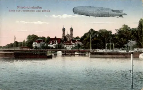 Ak Friedrichshafen am Bodensee, Jachthafen, Schloss, Zeppelin